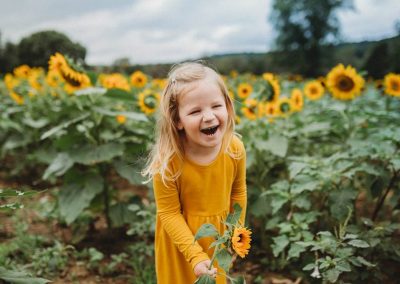 Little Girl Picking sunflowers